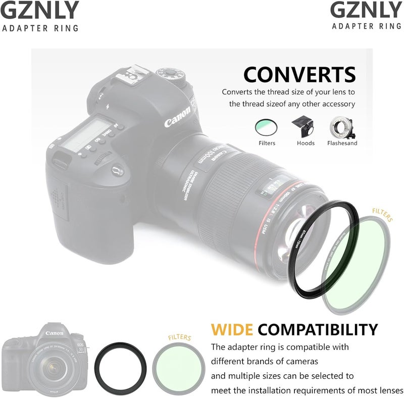 GZNLY 67mm to 82mm Step-up Adapter Rings Filter Adapter Black Metal Step Down Filter Ring Adapter Compatible with All Brand UV CPL ND Camera Lens Filter Stepping Rings (67mm-82mm) - Image 4